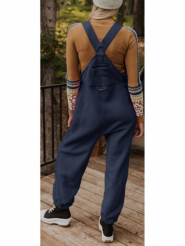 CALORA_ Dames Fleece Thermische Overall met Ritszakken en Vierkante Hals