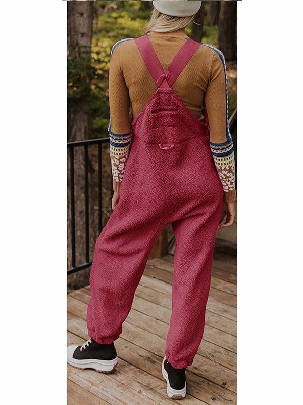 CALORA_ Dames Fleece Thermische Overall met Ritszakken en Vierkante Hals