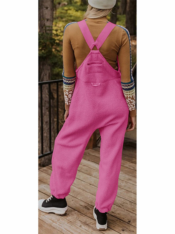 CALORA_ Dames Fleece Thermische Overall met Ritszakken en Vierkante Hals