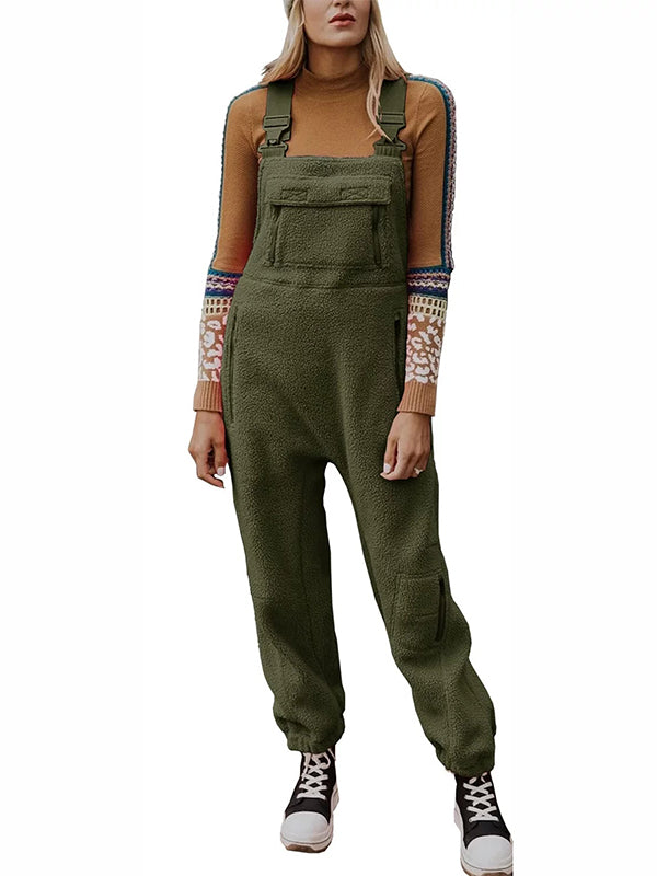 CALORA_ Dames Fleece Thermische Overall met Ritszakken en Vierkante Hals