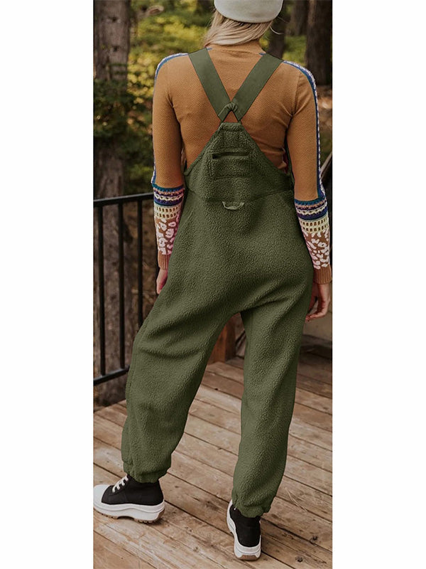 CALORA_ Dames Fleece Thermische Overall met Ritszakken en Vierkante Hals