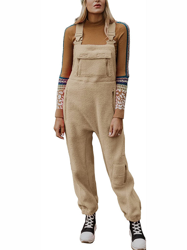 CALORA_ Dames Fleece Thermische Overall met Ritszakken en Vierkante Hals