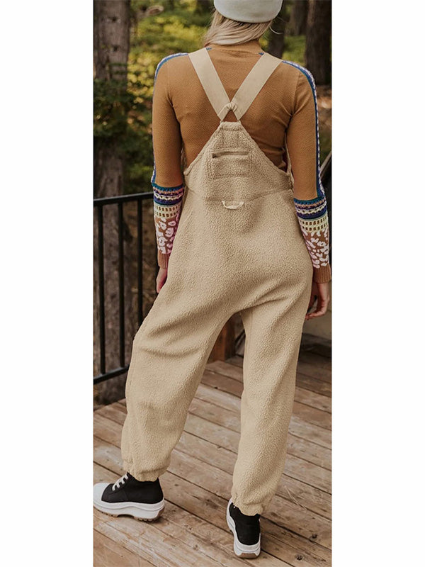 CALORA_ Dames Fleece Thermische Overall met Ritszakken en Vierkante Hals