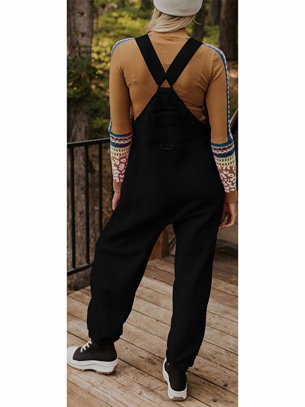 CALORA_ Dames Fleece Thermische Overall met Ritszakken en Vierkante Hals