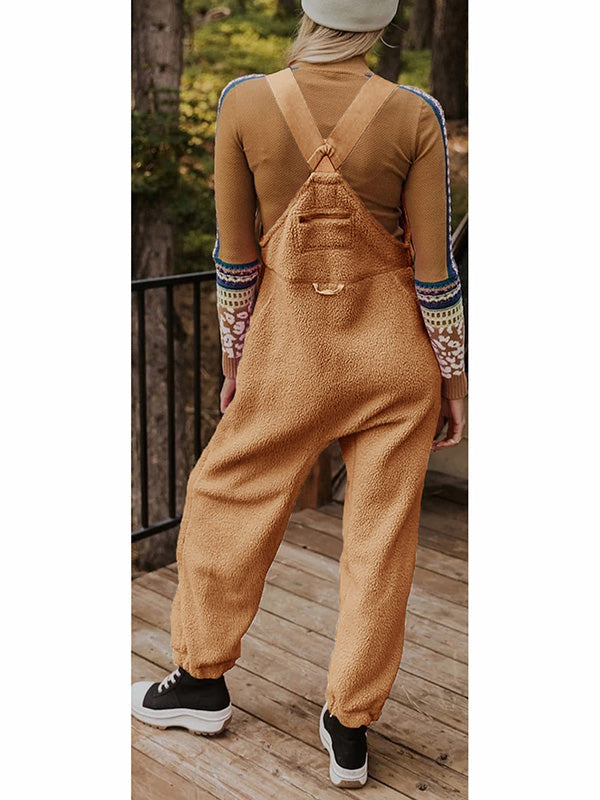 CALORA_ Dames Fleece Thermische Overall met Ritszakken en Vierkante Hals