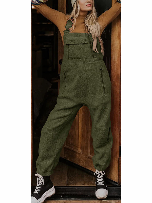 CALORA_ Dames Fleece Thermische Overall met Ritszakken en Vierkante Hals