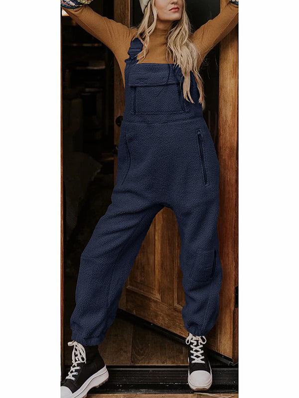 CALORA_ Dames Fleece Thermische Overall met Ritszakken en Vierkante Hals