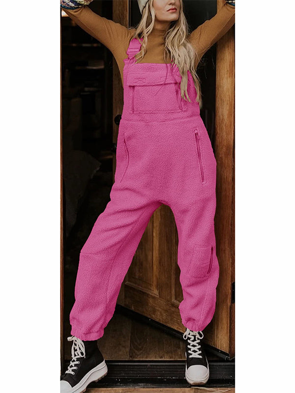 CALORA_ Dames Fleece Thermische Overall met Ritszakken en Vierkante Hals