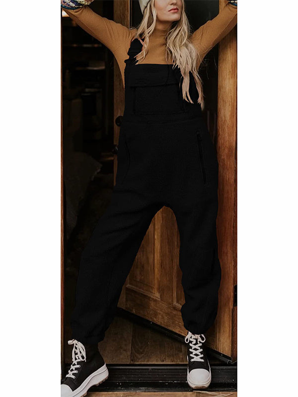 CALORA_ Dames Fleece Thermische Overall met Ritszakken en Vierkante Hals
