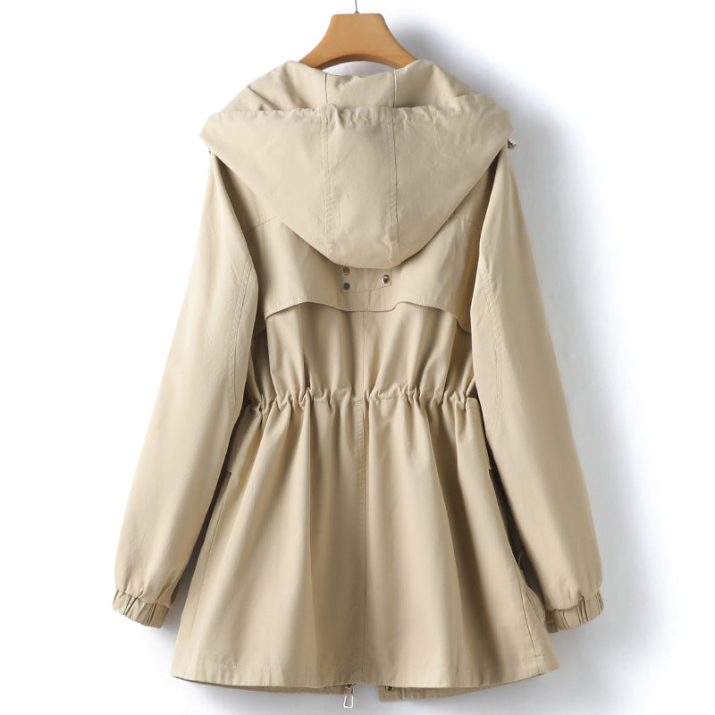 Dames Herfst Trenchcoat met Capuchon en Trekkoord voor Comfort-trenchcoat dames-Calora-S-Calora