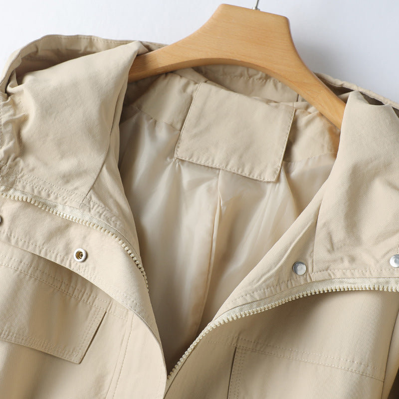 Dames Herfst Trenchcoat met Capuchon en Trekkoord voor Comfort-trenchcoat dames-Calora-S-Calora