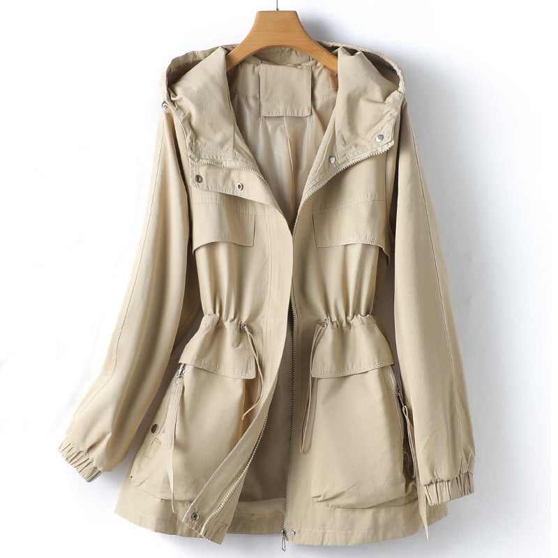 Dames Herfst Trenchcoat met Capuchon en Trekkoord voor Comfort-trenchcoat dames-Calora-S-Calora