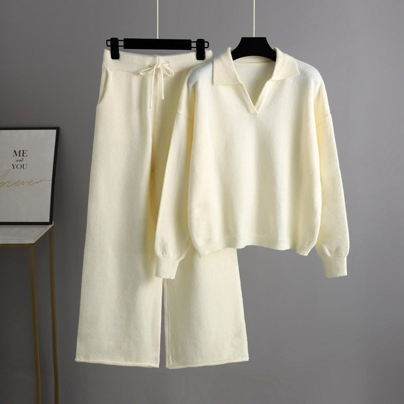 Dames herfst winter gebreide trui en broek set-Sets & Pakken-Calora-Beige-Eén maat-Calora