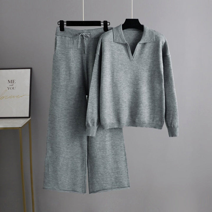 Dames herfst winter gebreide trui en broek set-Sets & Pakken-Calora-Grijs-Eén maat-Calora