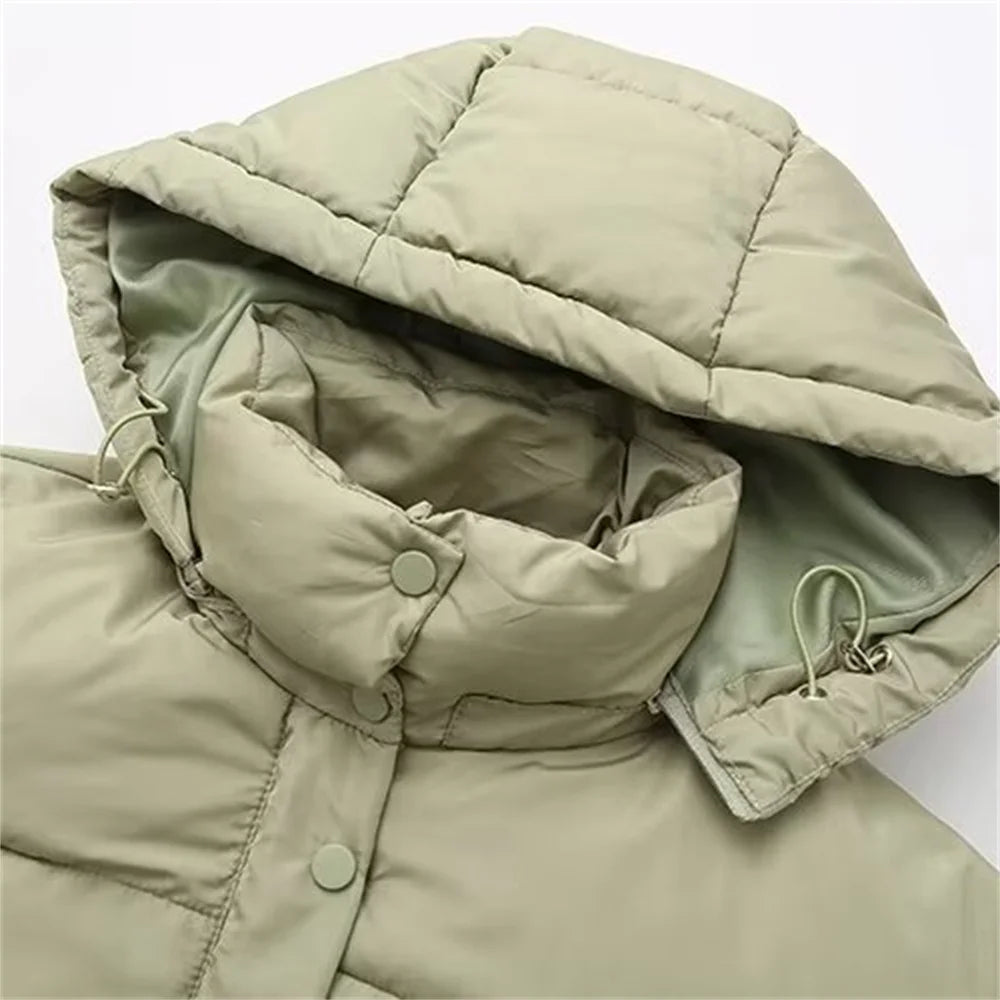 Dames herfst/winter capuchon korte katoenen jas-Zomer Jassen-Calora-Beige-S-Calora