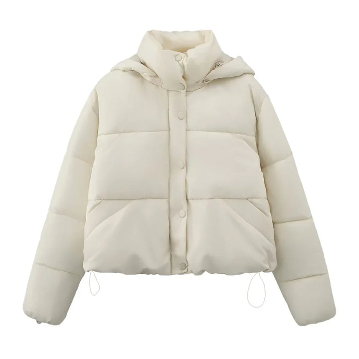 Dames herfst/winter capuchon korte katoenen jas-Zomer Jassen-Calora-Beige-S-Calora