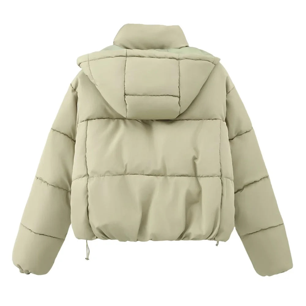 Dames herfst/winter capuchon korte katoenen jas-Zomer Jassen-Calora-Beige-S-Calora