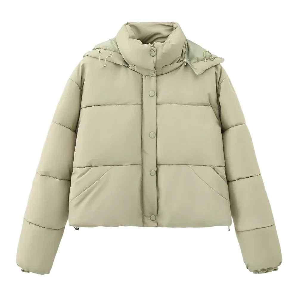 Dames herfst/winter capuchon korte katoenen jas-Zomer Jassen-Calora-Groen-S-Calora