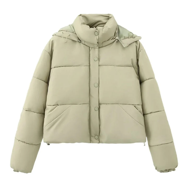 Dames herfst/winter capuchon korte katoenen jas-Zomer Jassen-Calora-Groen-S-Calora