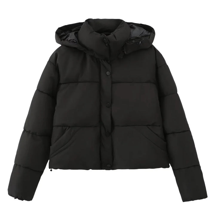 Dames herfst/winter capuchon korte katoenen jas-Zomer Jassen-Calora-Zwart-S-Calora
