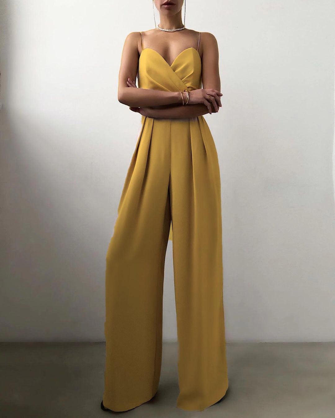 CALORA_ Dames Hoge Taille Spaghetti Band Jumpsuit voor Elegante Look