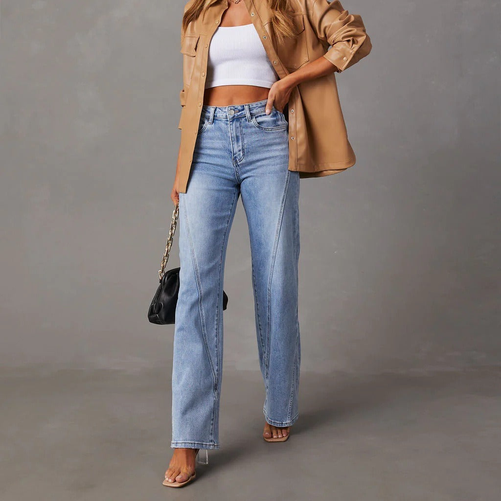 CALORA_ Dames Jeans met Hoge Taille en Ruime Pasvorm