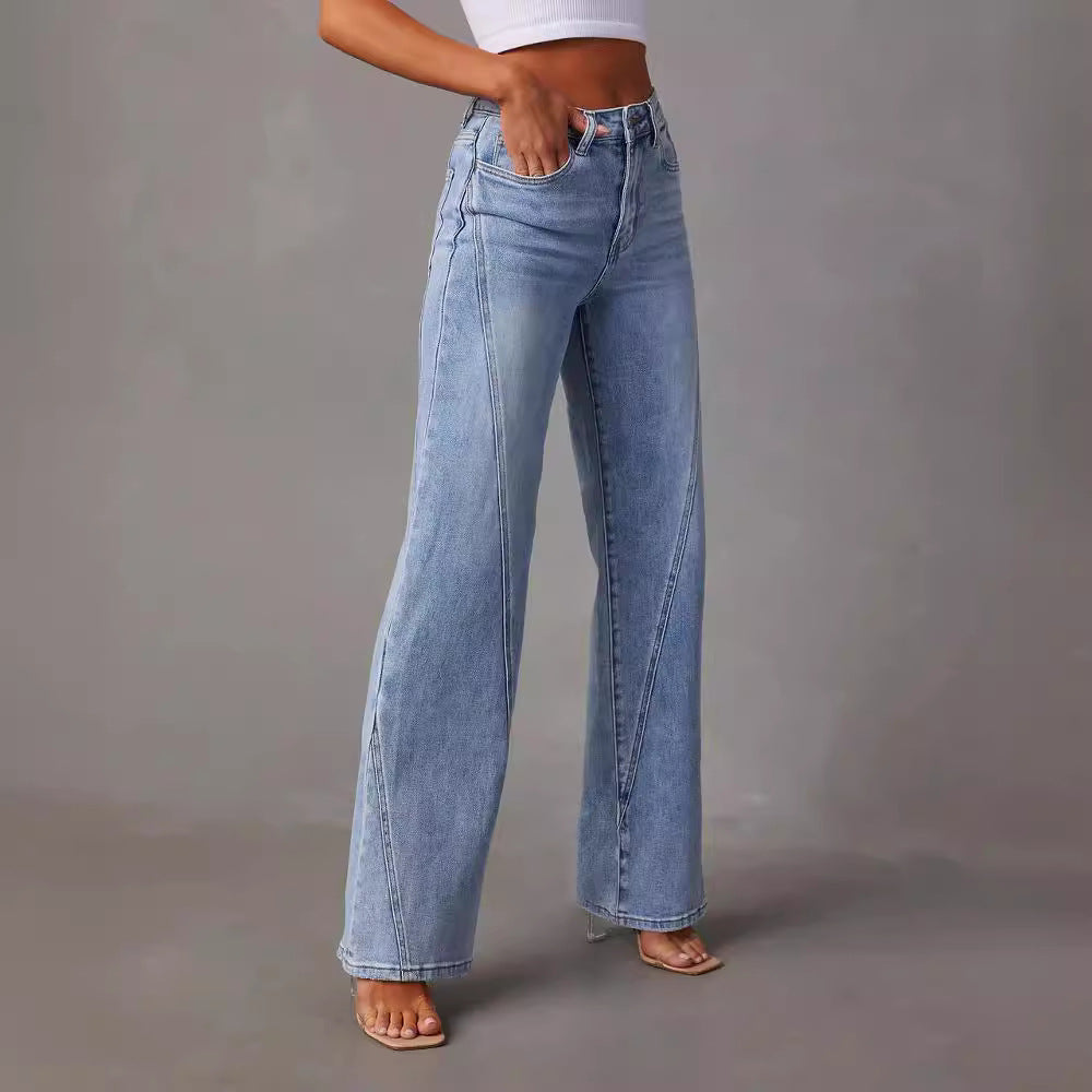 CALORA_ Dames Jeans met Hoge Taille en Ruime Pasvorm