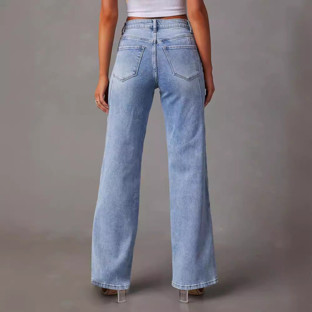 CALORA_ Dames Jeans met Hoge Taille en Ruime Pasvorm