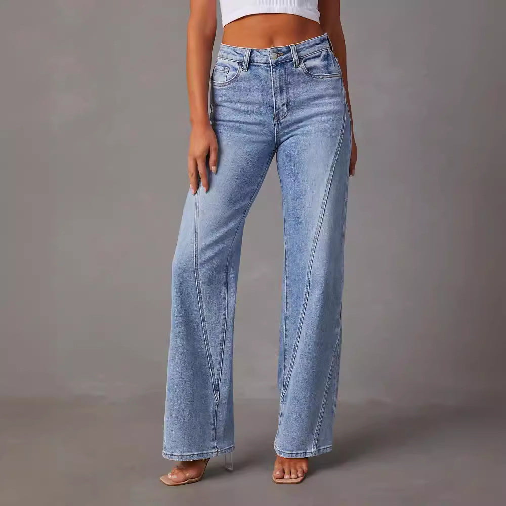 CALORA_ Dames Jeans met Hoge Taille en Ruime Pasvorm