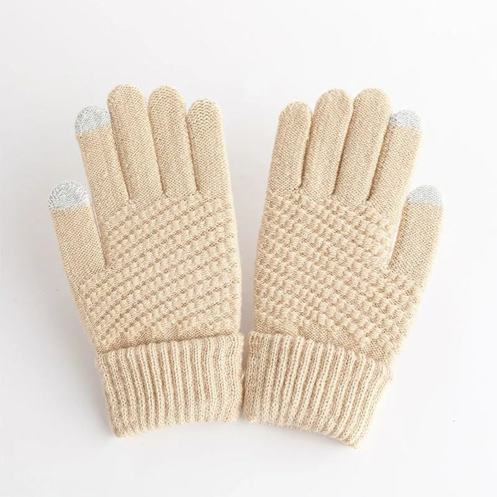 Dames Kasjmier Gebreide Winterhandschoenen-Handtassen-Calora-Beige-One Size-Calora