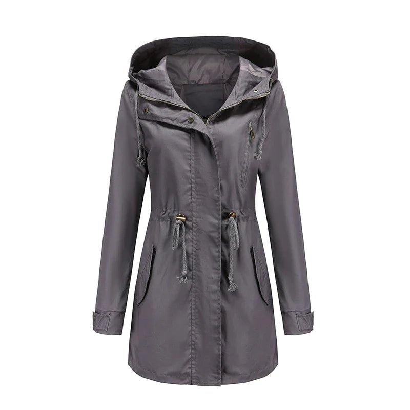 Dames katoenen trenchcoat met capuchon-Zomer Jassen-Calora-Grijs-S-Calora