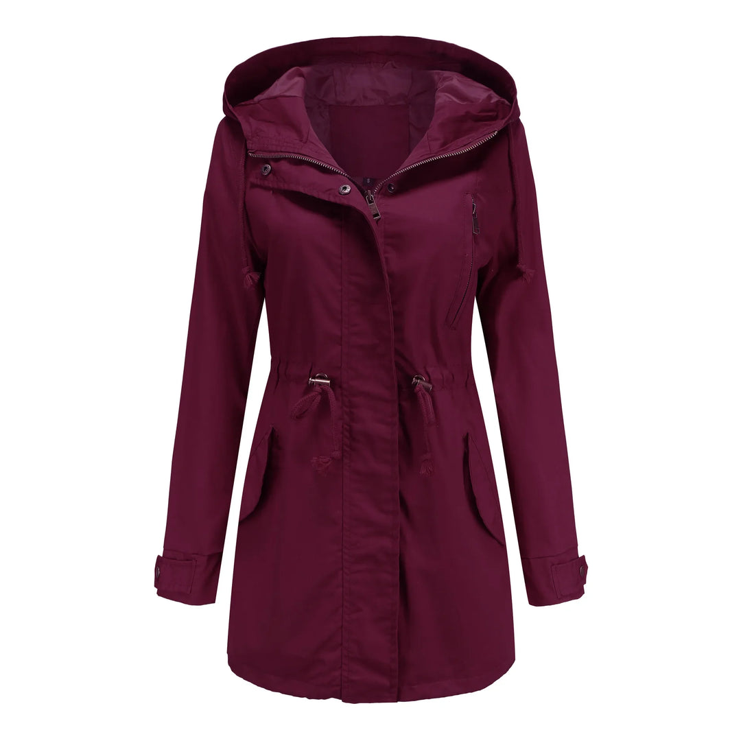 Dames katoenen trenchcoat met capuchon-Zomer Jassen-Calora-Wijnrood-S-Calora