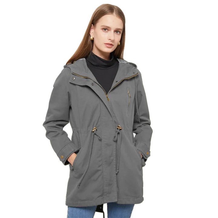 Dames katoenen trenchcoat met capuchon-Zomer Jassen-Calora-Wit-S-Calora