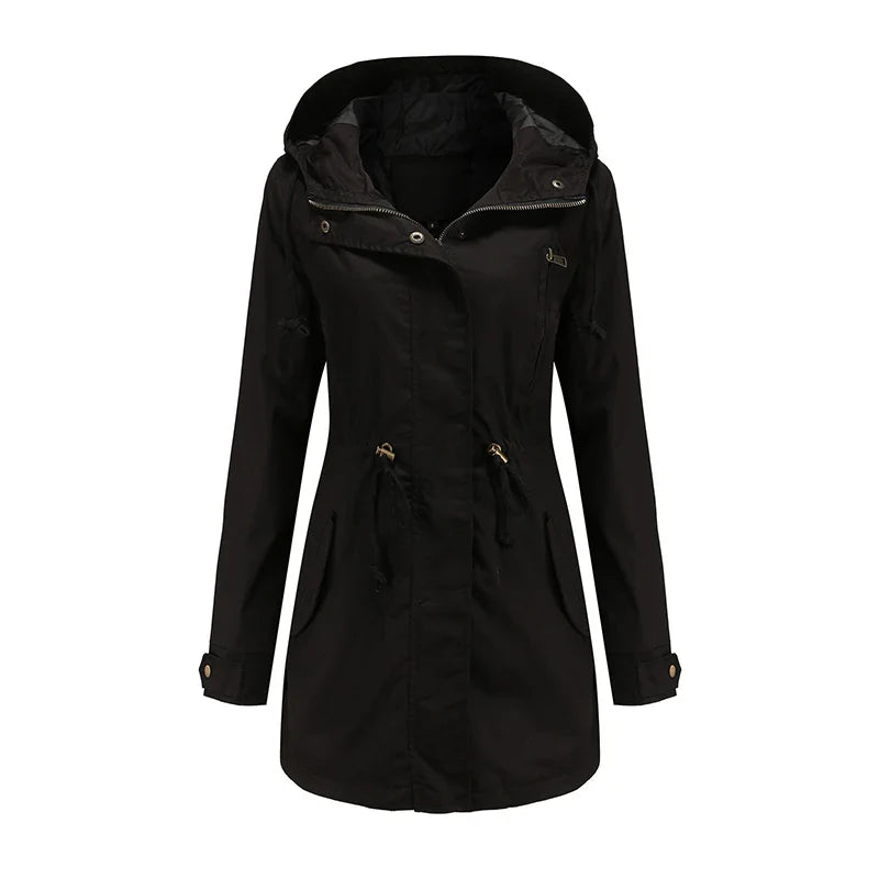 Dames katoenen trenchcoat met capuchon-Zomer Jassen-Calora-Zwart-S-Calora