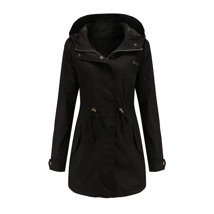 Dames katoenen trenchcoat met capuchon-Zomer Jassen-Calora-Zwart-S-Calora
