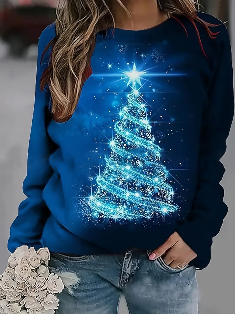 Dames Kerstrui met Kerstboomprint-Sweaters & Truien-Calora-Blauw-S-Calora