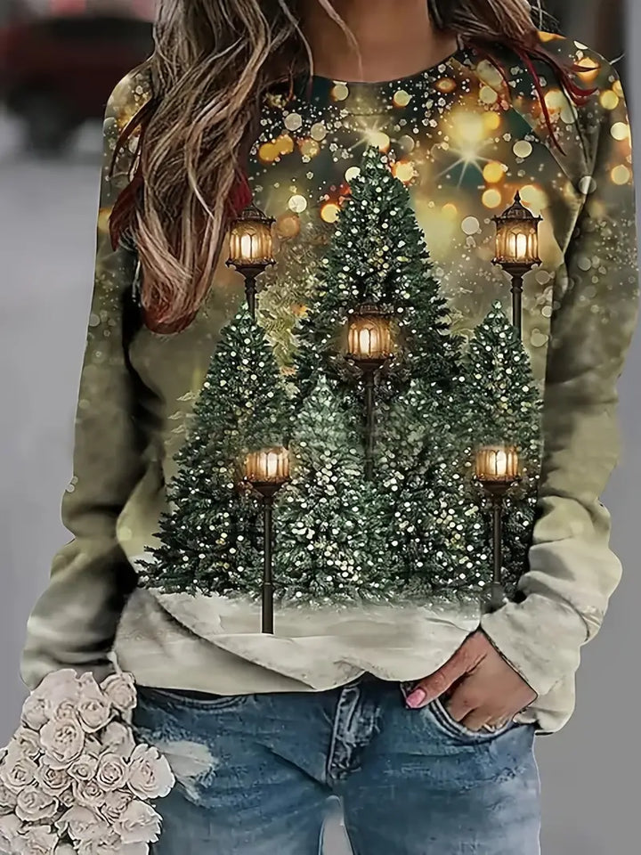 Dames Kerstrui met Kerstboomprint-Sweaters & Truien-Calora-Groen-S-Calora