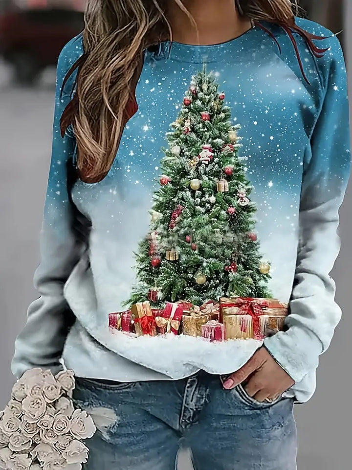 Dames Kerstrui met Kerstboomprint-Sweaters & Truien-Calora-Lichtblauw-S-Calora