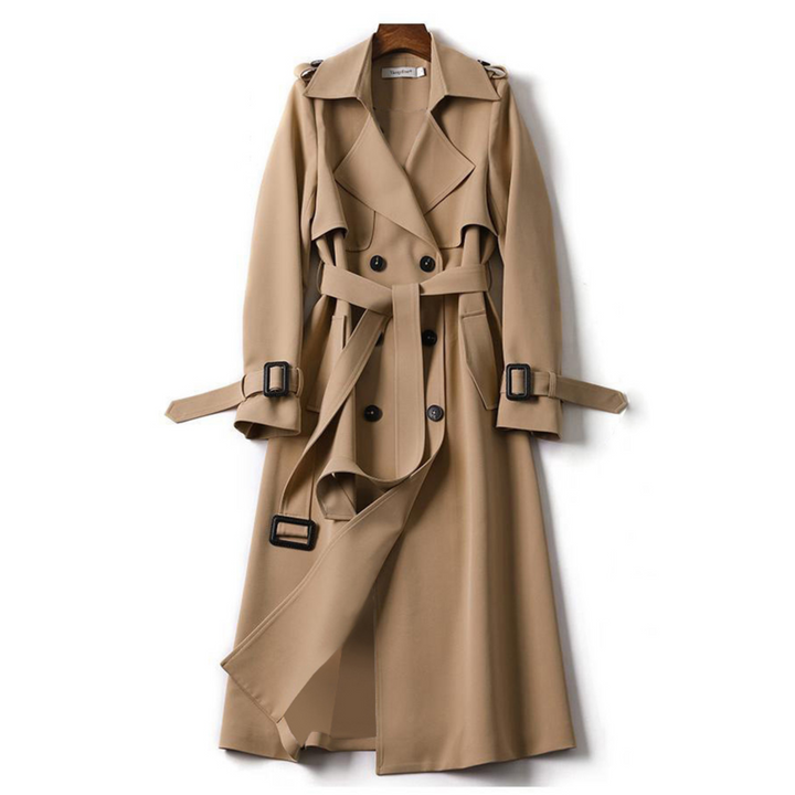 Dames Lange Trenchcoat met Dubbele Knopen voor de Lente-trenchcoat dames-Calora-Bruin-S-Calora