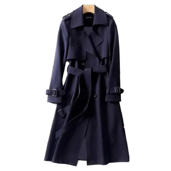 Dames Lange Trenchcoat met Dubbele Knopen voor de Lente-trenchcoat dames-Calora-Donkerblauw-S-Calora
