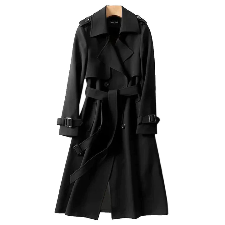 Dames Lange Trenchcoat met Dubbele Knopen voor de Lente-trenchcoat dames-Calora-Zwart-S-Calora