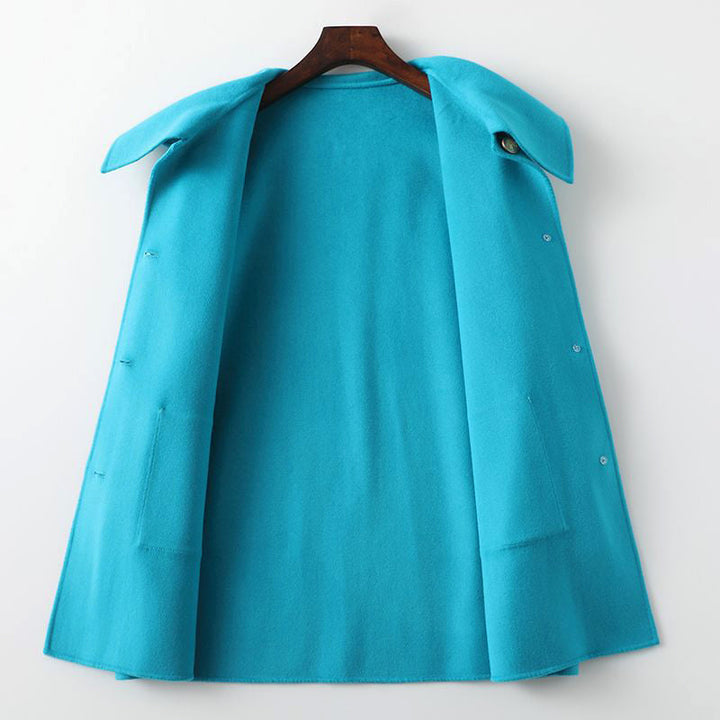 Dames lente halflange dubbelzijdige wollen jas-Zomer Jassen-Calora-Blauw-S-Calora