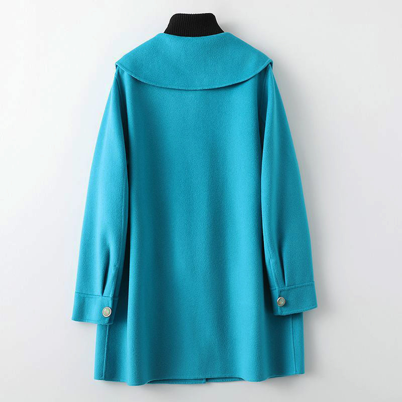 Dames lente halflange dubbelzijdige wollen jas-Zomer Jassen-Calora-Blauw-S-Calora