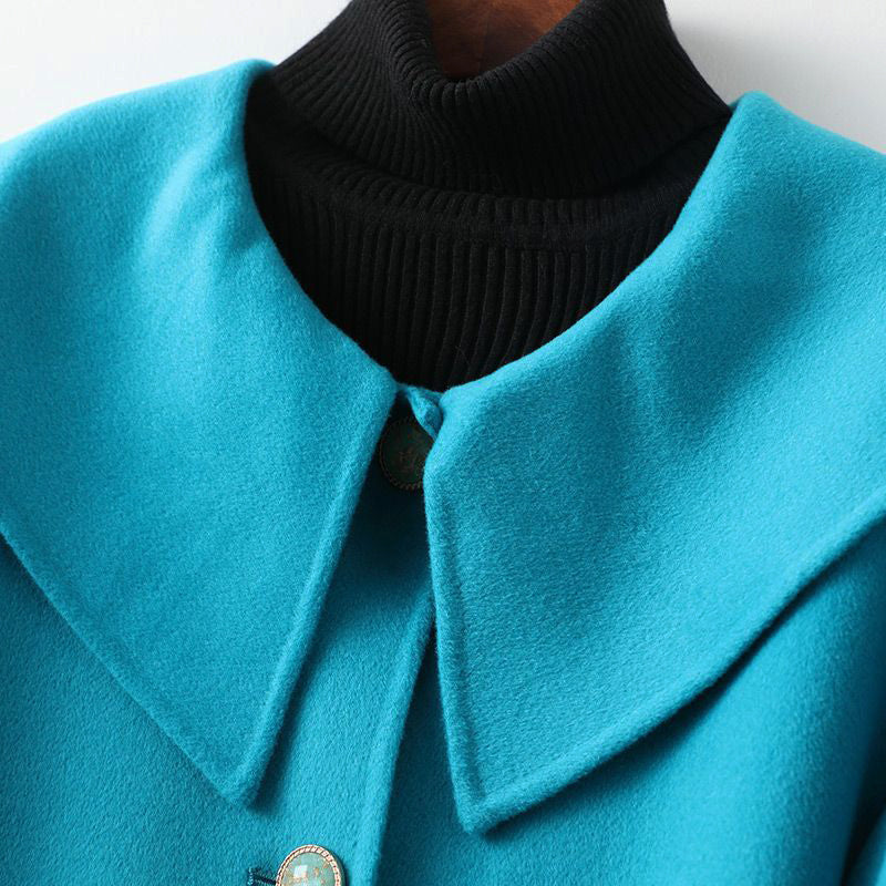 Dames lente halflange dubbelzijdige wollen jas-Zomer Jassen-Calora-Blauw-S-Calora