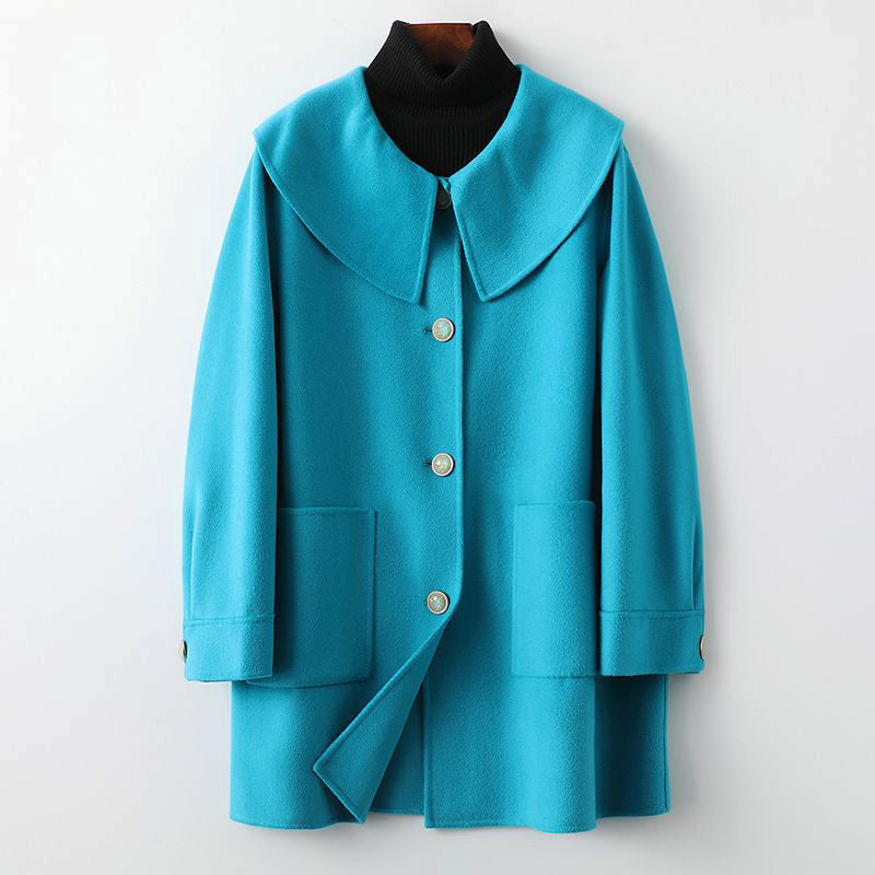 Dames lente halflange dubbelzijdige wollen jas-Zomer Jassen-Calora-Blauw-S-Calora