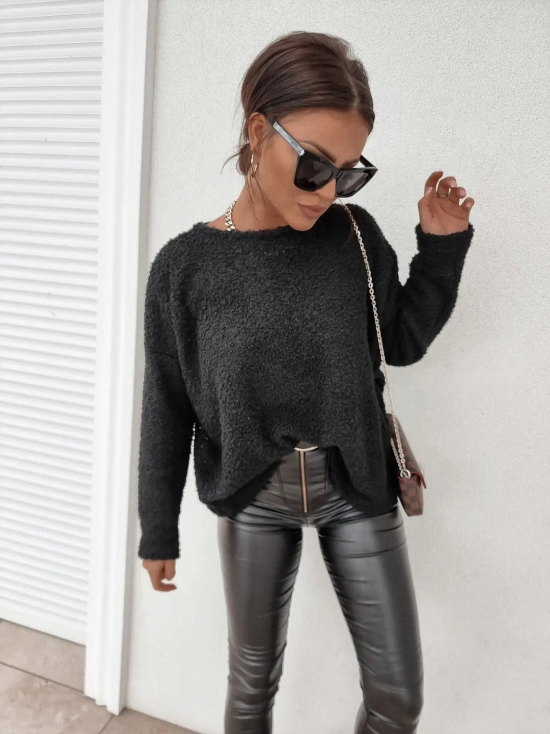Dames losse gebreide trui met lange mouwen-Blazers & Vesten-Calora-Bruin-S-Calora