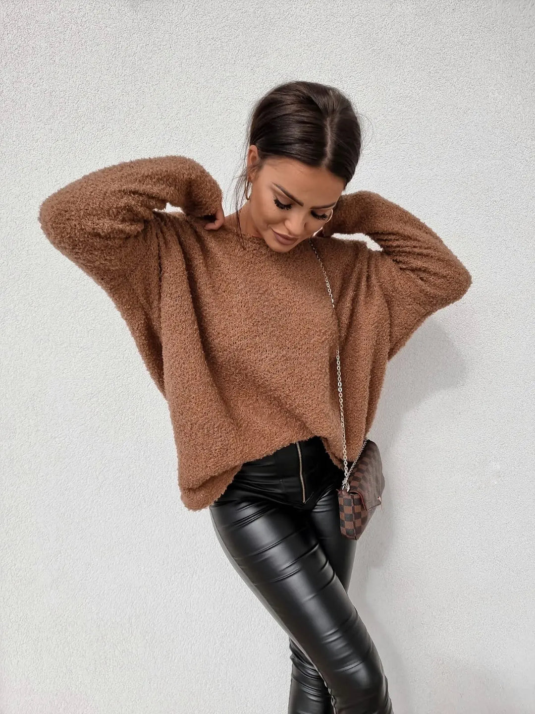 Dames losse gebreide trui met lange mouwen-Blazers & Vesten-Calora-Bruin-S-Calora