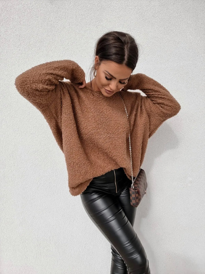 Dames losse gebreide trui met lange mouwen-Blazers & Vesten-Calora-Bruin-S-Calora