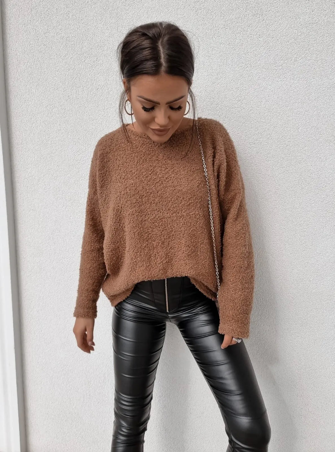 Dames losse gebreide trui met lange mouwen-Blazers & Vesten-Calora-Bruin-S-Calora