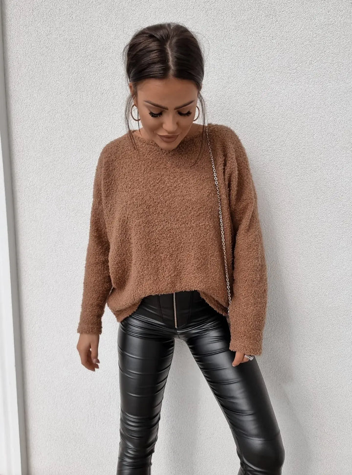 Dames losse gebreide trui met lange mouwen-Blazers & Vesten-Calora-Bruin-S-Calora